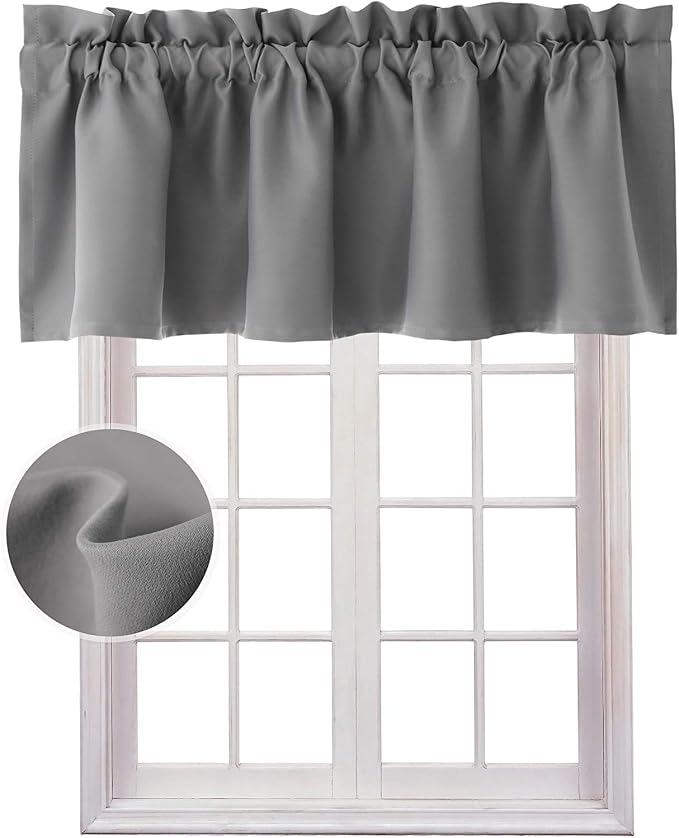 Hiasan Valance Curtains for Kitchen Blackout Thermal Insulated Solid Window Curtain Valance, Grey, 60 x 18 Inches, 1 Panel by Hiasan