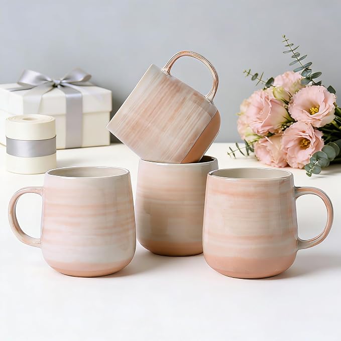 Coffee Mugs Set of 4, 12oz Stoneware Coffee Cups with Handle, Light Orange | Hand-Painted Ceramic Mugs Set for Women and Men, Dishwasher & Microwave Safe, Suitable for Hot Coffee, Tea, Cocoa, Milk - Image 8