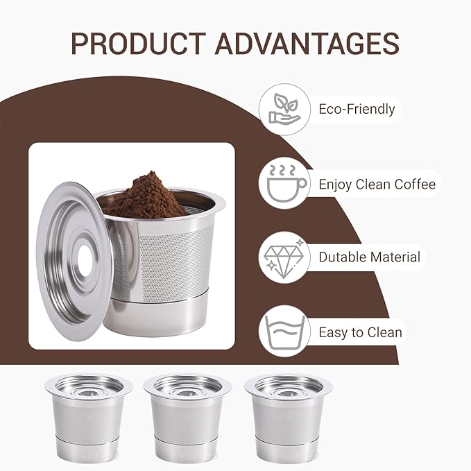 Reusable K Cups for Ninja Coffee Maker PB041 PB051 CFP101,304 Stainless Steel K Cups Filter,Reusable Coffee Pod Compatible with Ninja Single Serve & Dual Brew Coffee Maker,Eco-Friendly,BPA-Free,3PCS.
