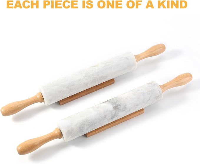 African Natural Marble Rolling Pin, Non-Stick Polished Dough Roller, Pasta, Dumpling, Fondant, Pie Crust, Bread, Pizza Dough, Kitchen Baking Pastry Tools with Mat/Scraper(Grigio Fantasy) - Image 7