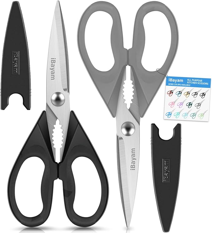 iBayam 8.7" All Purpose Kitchen Shears Heavy Duty with Protective Sheath | Built-In Bottle Opener, Durable Stainless Steel Scissors, Dishwasher Safe, Soft Grip Comfort Handle, Cooking, Food, Packaging by iBayamDirect