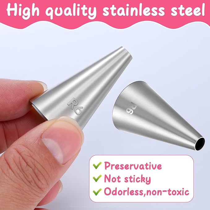10Pcs Cake Piping Tips Set, Cake Decorating Icing Piping Tip Stainless Steel Cupcake Frosting Nozzles Tool for Baking Cookies Puff Doughnut Cream Bag Filler