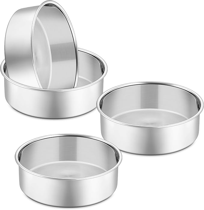 P&P CHEF 5 Inch Cake Pan Set of 4, Stainless Steel Round Cake Pans Tins | Baking Round Cake Bakeware for Birthday Wedding, Leak-proof & Mirror Finish & Easy Releasing, Dishwasher Safe by PPCHEF