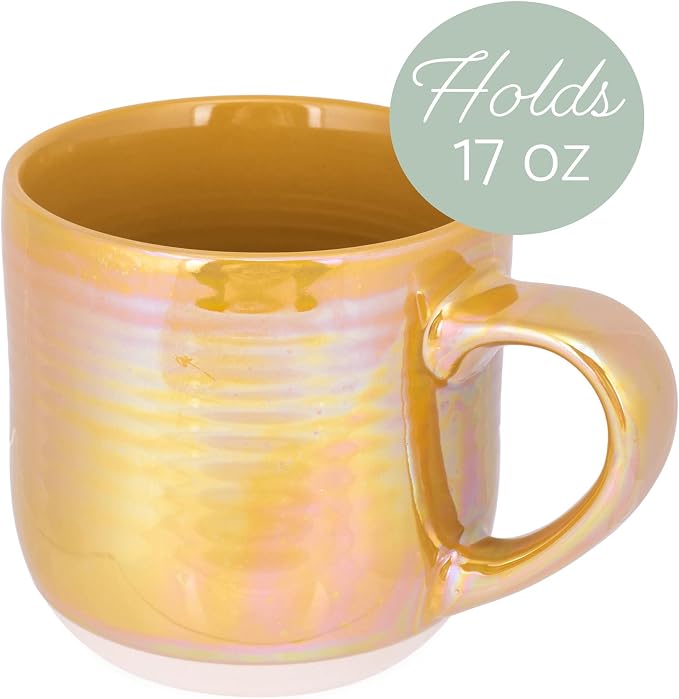 Elanze Designs Glossy Reactive Glaze Large 17 Fluid Ounce Everyday Kitchen Food Grade Ceramic Stoneware Coffee Mug Cup with Comfort Curved Handles, Set of 4, Gold Tone - Image 3