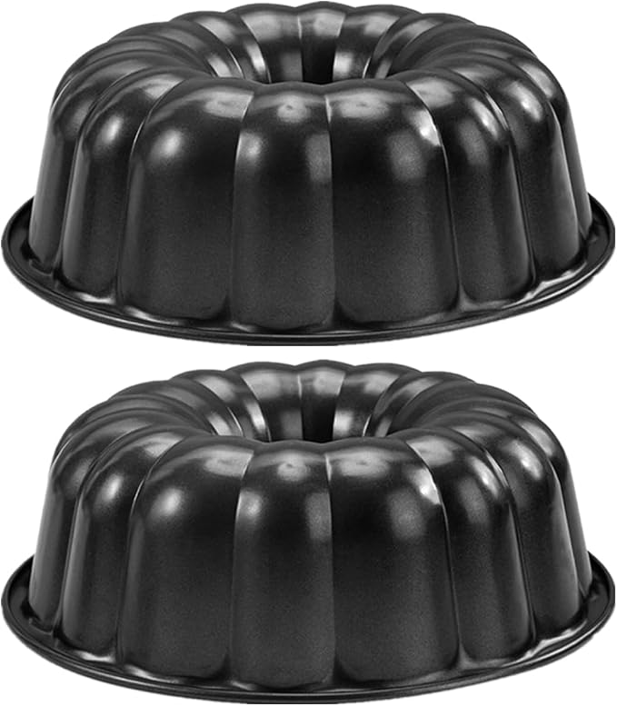 2-Pack 10 Inch Non-Stick Fluted Tube Cake Pan Heavy Duty Carbon Steel Round Pans Baking Pound Cakes and Chocoflan Jello Mold for Oven - Black by DWWTKL