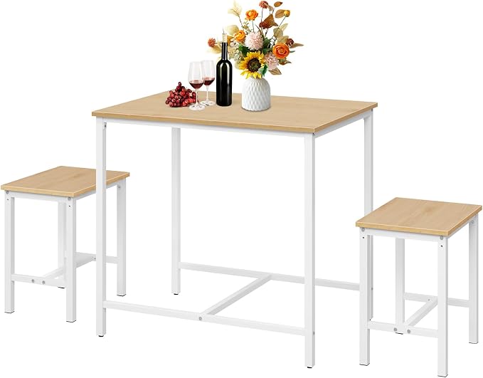 HOOBRO 3-Piece Industrial Dining Table Set, Kitchen Table, Space Saving Dinette for Kitchen, Dining Room, Small Space, Breakfast Nook, Living Room, Party, Natural and White WN75CZ01G1 - Image 7