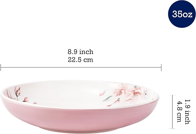 Bico Spring Sakura Pasta Bowls, 35oz Salad Bowl Set of 4, Large Ceramic Serving Dinner Bowls for Soup and Cereal, Microwave and Dishwasher Safe, Gift for Housewarming and Thanksgiving - Image 2