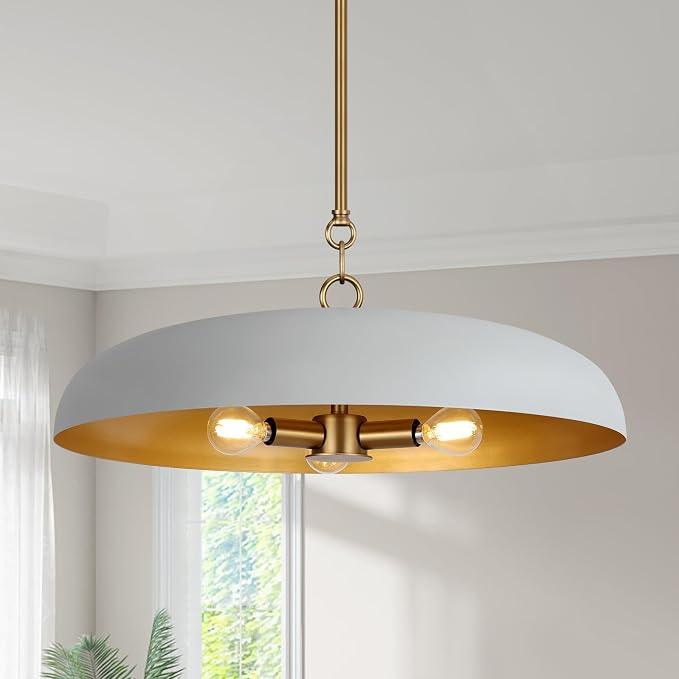 LamQee 20 Inch Oversized Large Pendant Lights, 3-Lights Gray and Gold Modern Dome Chandelier, Nordic Metal Pendant Lighting Fixture Ceiling Hanging for Kitchen Island, Dining Room Over Table, Bar by LamQeeLights