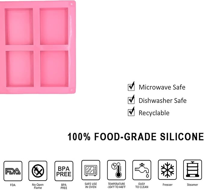 3 Pack Silicone Soap Molds 6 Cavity Rectangle for Craft Soap, Muffin, Loaf, Cornbread, Cake, Chocolate & Ice Cube Trays (Blue, Pink, Purple)