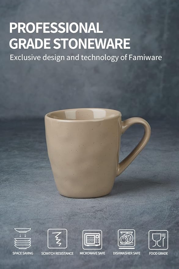 famiware Mars 4 Pieces Coffee Mug, 14oz Tea Mug, Catering Mugs with Handle for Coffee, Tea, Cocoa, Milk, Cinnamon Brown - Image 4
