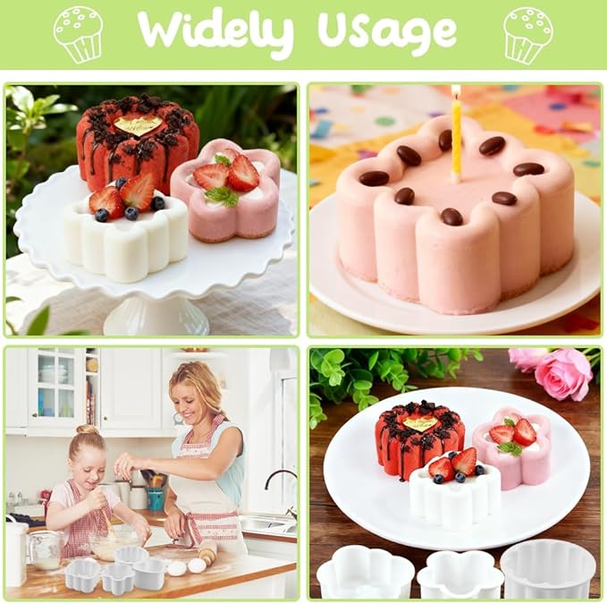 4 Pcs Silicone Flower Mousse Cake Molds, 5 Inch Silicone Baking Mold, Flexible & Nonstick 3D silicone Cake Molds for Baking, Square Heart Flower Star Cake Pan for Cheese, Chocolate, Candy