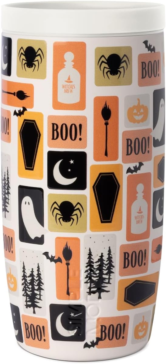 Simple Modern Halloween Travel Coffee Mug 360° Lid | 16oz | Stamps | Voyager Ceramic-Lined Insulated Stainless Steel Coffee Tumbler, Iced Coffee Cup, Mug with Lid | Fits Cupholder, Spooky Stamps by Unknown