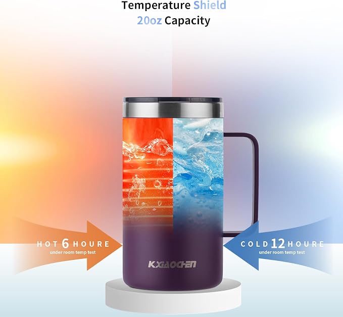 KXIAOCHEN 20 oz Insulated Coffee Mug, Coffee Cup with Lid and Wide Handle | 18/8 stainless steel, 6+ hours hot or 12+ hours cold, wide mouth, no-sweat exterior, for office, work, home and camping - Image 5
