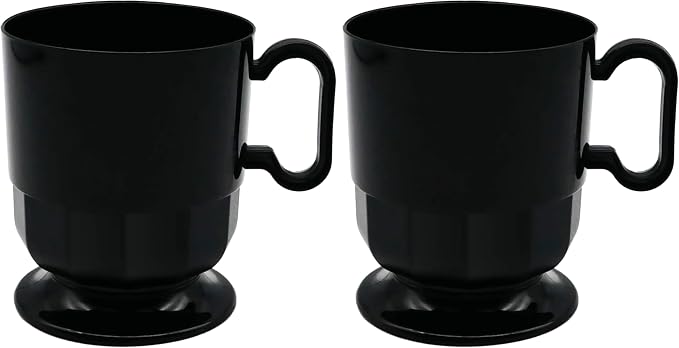 Party Essentials 8-Ounce Hard Plastic Coffee Cup/Tea Mug with Handle, 20-Count, Deluxe Black (Pack of 2) by PartyEssentials