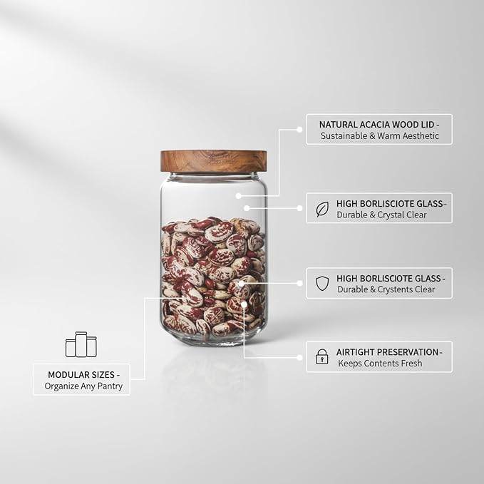Clear Glass Storage Jar with Acacia Wood Lid for Pantry Organization - High Borosilicate Kitchen Canister - Image 4