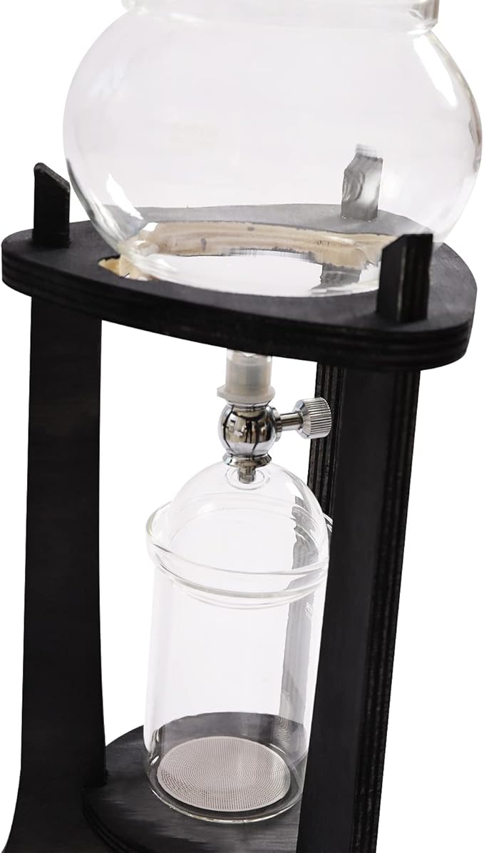 Grey Ice Cold Drip Tower, 6-8 Cups 600ml Wooden Cold Brew Drip Tower -20~300℃ Temperature Range With Slow Drip TechnologyIBamboo Straight Frame for Home Office Drip Coffee Maker