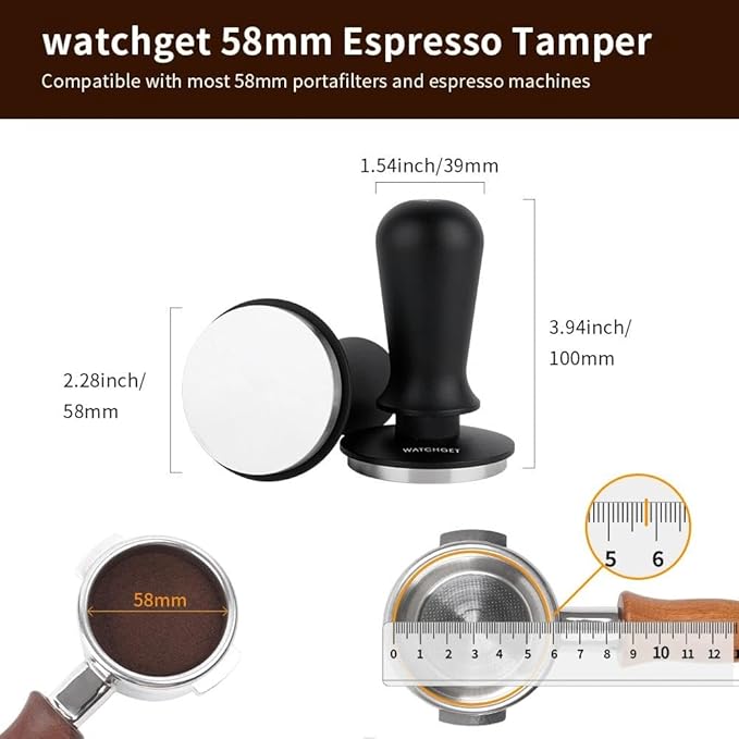 watchget 58mm Espresso Coffee Tamper 30lbs Double Spring Loaded Tamper Barista Calibrated Coffee Tamper Fits 58mm Portafilter Espresso Machine Anodized Aluminum Handle and Stainless Steel Flat Base