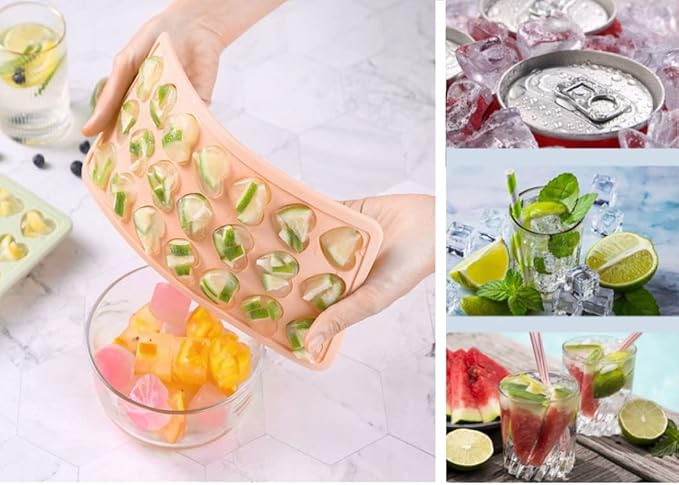 2 Pack Heart-Shaped Ice Cube Trays - 42 Holes Silicone Heart Ice Cube Tray with Lid, BPA Free and Dishwasher Safe, Mini Fun Shape Ice Cube Mold, Easy to Remove (Pink + Green)
