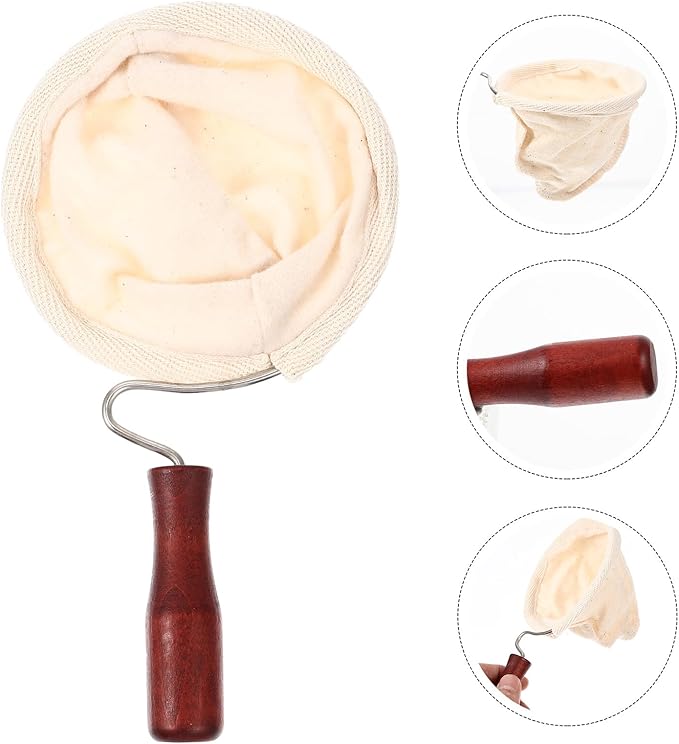 BESPORTBLE Reusable Cotton Coffee Filter Bag Large Mesh Multi-use Coffee Strainer Pouch for Tea and Milk Tea Brewing Washable and Portable with Red Handle for Home and Travel