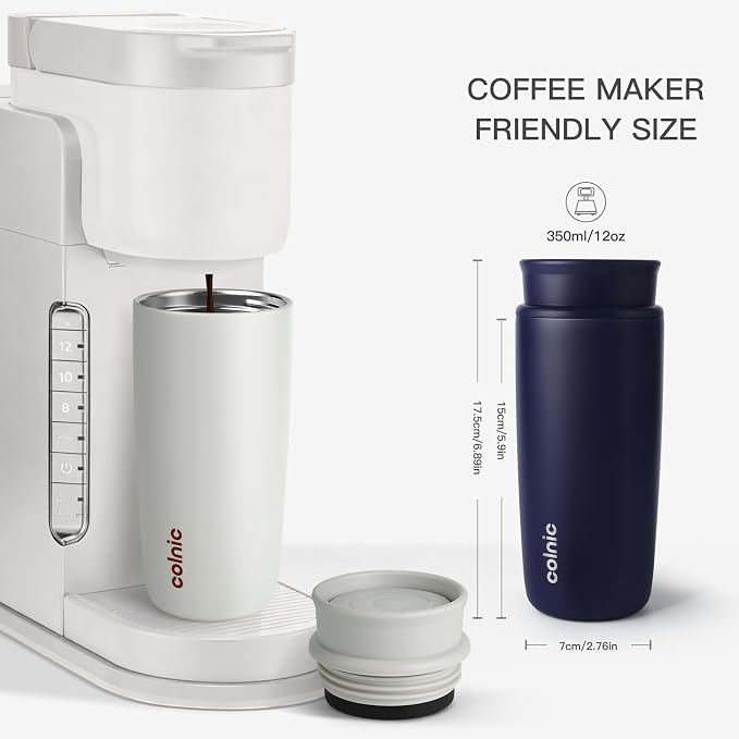 Travel Coffee Mug with 360°Lid, 12 oz Coffee Tumbler Insulated Travel Mugs for Hot and Cold, Vacuum Insulated Stainless Steel Coffee Cup Leak Proof Spill Proof-Ivory Gray - Image 4