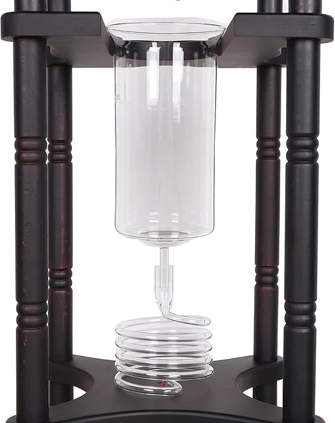 Cold Drip Coffee Maker, 2L Large Capacity Solid Wood Machine, Japanese Cold Brew Maker with Slow Drip Technology, Makes 25 Cups Coffee Tower for Bars, Clubs, Parties, Shop(Black-Red)