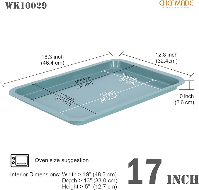 CHEFMADE Sheet Pan, 17 Inch Nonstick Carbon Steel Baking Cookie Pan | For Baking, Roasting & Pastry ∙ Oven Bakeware ∙ Even Heat Distribution (Green) - Image 2