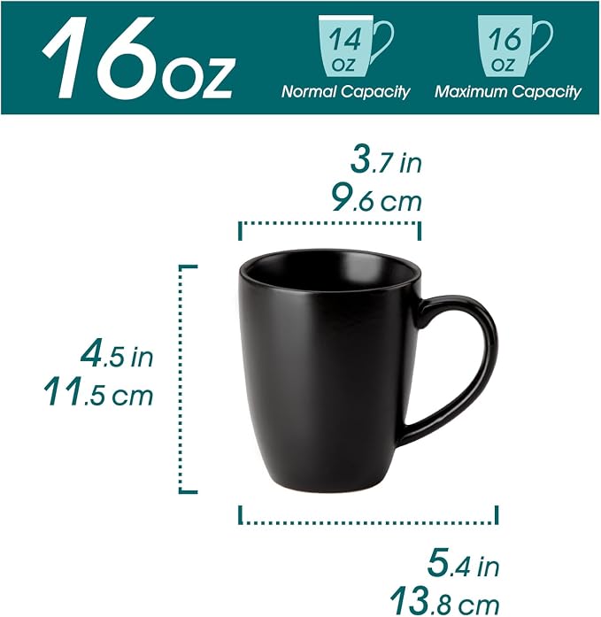 vancasso PLAYA Ceramic Coffee Mug Set of 6, 16 Oz Tea Cups with Handle for Latte, Tea, Cappuccino, Milk, Cocoa, Microwave&Dishwasher Safe, Black - Image 2