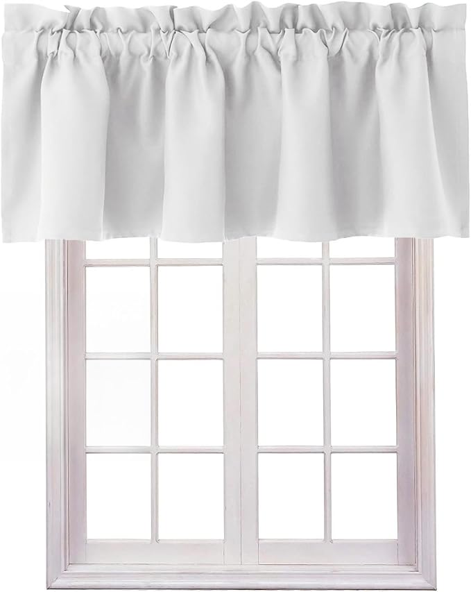 Hiasan Valance Curtains for Kitchen Rod Pocket Room Darkening Window Curtain Valance, 42 x 12 Inches Length, Greyish White, 1 Panel by Hiasan