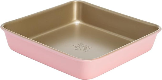 Paris Hilton Nonstick Carbon Steel Bakeware Collection, 9-Inch Square Cake Pan, Dishwasher Safe, Made without PFOA and PFAS, Pink Champagne Two-Tone by TheWorldofParisHilton