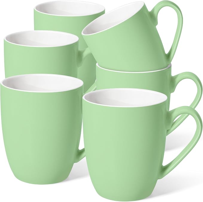 Urbanstrive 16 oz Large Coffee Mugs Set of 6 Ceramic Coffee Mug White Coffee Cups Tea Cups Idea Gift for Women Men House Warming Gifts New Home Office, Mint Green 6 Pack by Urbanstrive