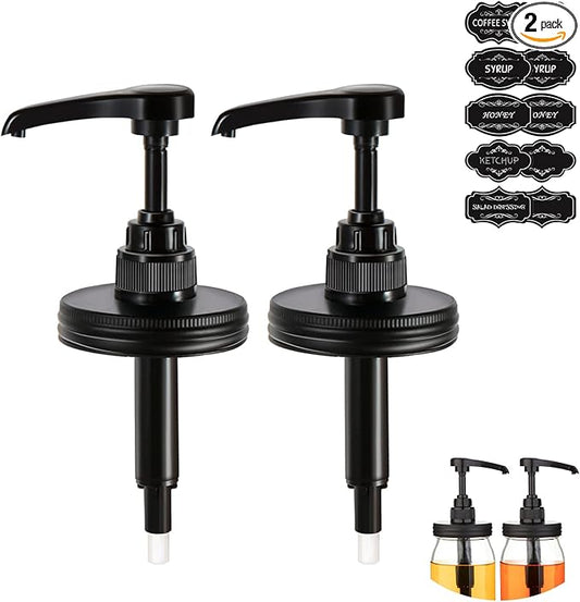 2 Packs Mason Jar Syrup Dispenser, Coffee Syrup Dispenser for Regular Mouth Mason Jar, Food Grade Rustproof Plastic Pump for Syrup, Honey, Liquid Condiments, Ketchup, Coffee Syrup and More