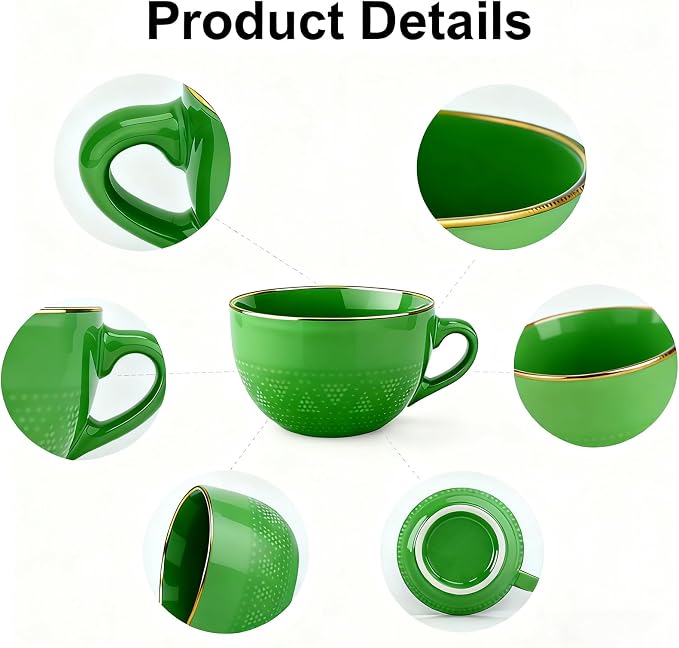 Disoza Large Coffee Cup Ceramic Soup Mug with Handles 24 Ounce Oversized Mugs Bowl Porcelain Coffee Tea Cup Green XXL Cereal Bowls Soups Ramen Salad Bowl Cappuccino Cups Large Soup Bowl - Image 3