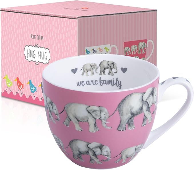 Premium 20 oz Bone China Elephant Hug Mug – Cute Elephant Design for Coffee & Tea, Ideal Holiday, Birthday, and Christmas Gift for Family and Friend, Designed in England by Harvest Green Studio - Image 2