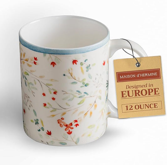 Maison d' Hermine Coffee Mug with Handles Tea Cups (12 Ounce, Pack of 1) | Fine Bone China Coffee Mugs for Hot Beverages Cappuccino Latte Home Restaurant Hotel Spring Summer -Colmar - Blue by MaisondHermine