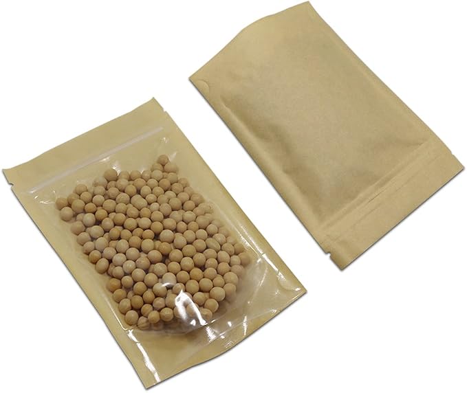 FERENLI 50 Pcs 7.9x11.8 inch Brown Kraft Paper Stand Up Food Bags | Kraft Paper, Clear Front, Resealable Zipper Lock, Doypack, for Spices Dried Food Storage Simmer Pots Packaging Supplies - Image 5