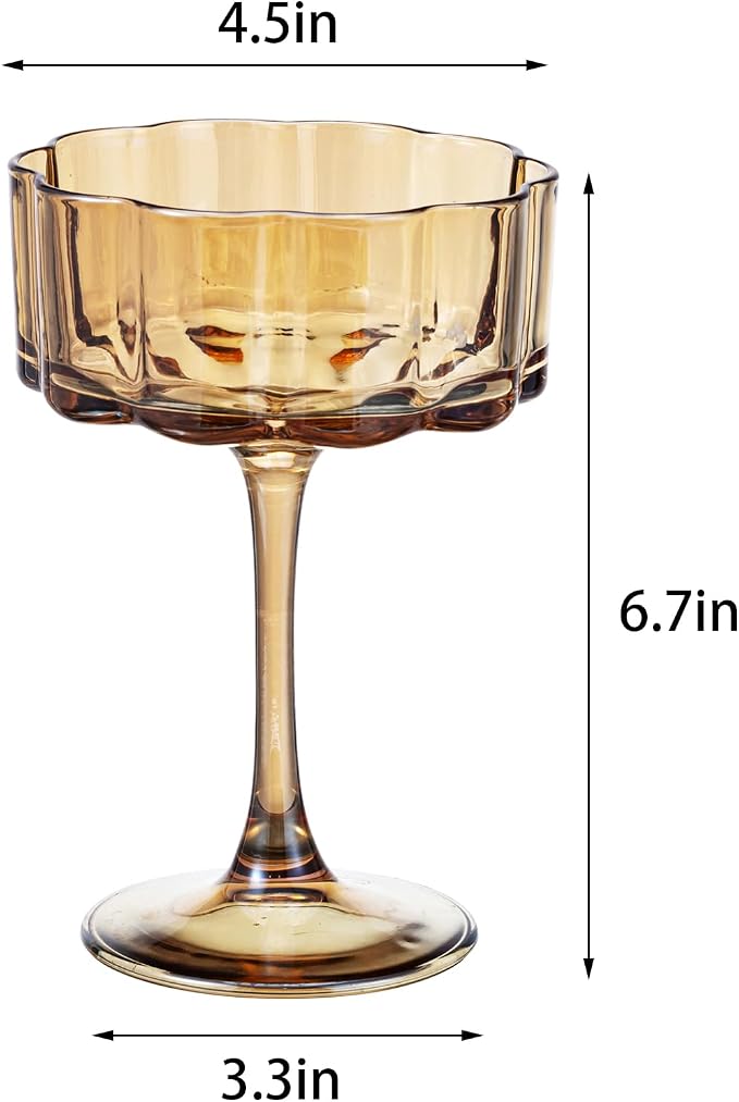 Vintage Champagne Coupes Glass Cute Martini Cocktail Glasses,13oz Crystal Martini Wine Glasses Set Of 24 Elegant Flower -Shaped Goblet Drinking Champagne Dessert Yogurt Ice Cream Glassware Cups Amber - Image 6