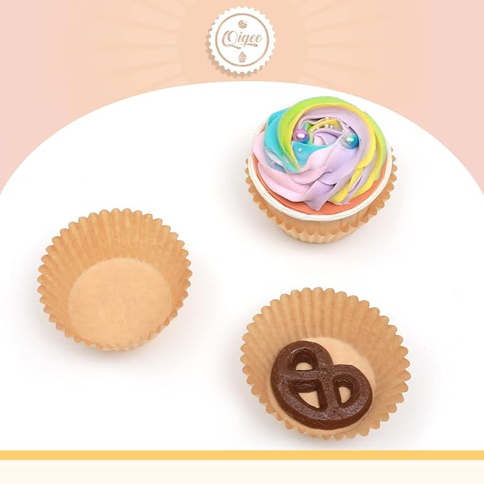 qiqee Natural Brown Cupcake Liners, 1000 Count, Mini Size - Image 3
