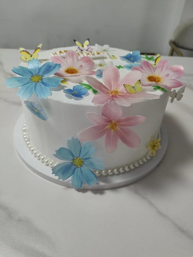 33 Wafer Paper Edible Floral and Butterfly Cupcake Decors Wedding Cake Party Food Decor Mix Sizes and Colors,311 - Image 4