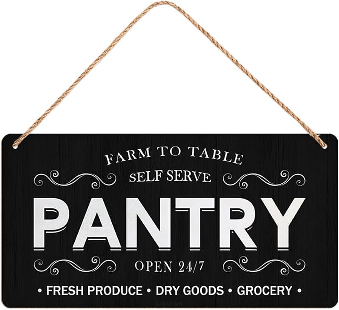 Pantry Sign Rustic Wall Art Print Wooden Signs Funny Home Decor Vintage Poster Retro Hanging Plaque for Farmhouse Kitchen Cafe Bar Grocery Coffee Corner 10x5 Inch (Black) by ArtSignsHomeDecor