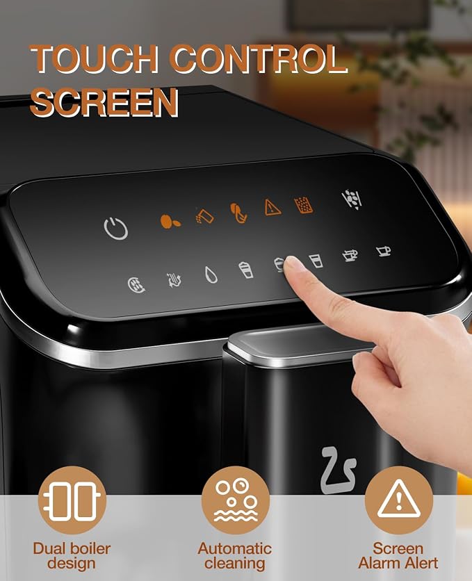 Jojoka 20 Bar Fully Automatic Coffee Machine with Grinder & Frother | Touchscreen control, 15 adjustable grind settings, dual boiler, 1.5L removable water tank, automatic milk frother - Image 4