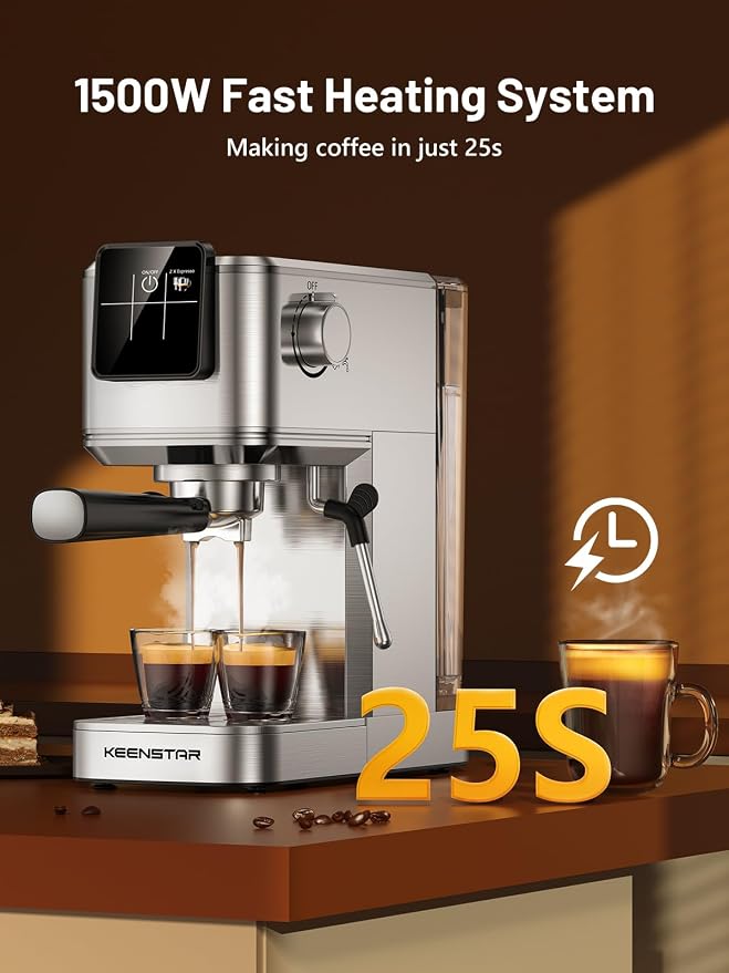 KEENSTAR 20Bar Espresso Machine, Hot & Iced Coffee Maker with Milk Frother | Stainless Steel, Touch Screen, Rapid Cold Brew, Espresso Maker with 40oz Water Tank for Latte, Cappuccino - Image 5