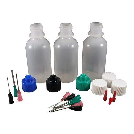 Dessert Decorating Kit with 2 oz Bottles & Blunt Dispensing Tips. (Non sterile/Non Medical)