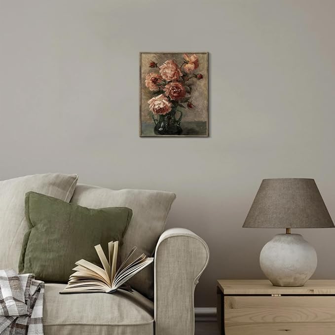 Wall Art Vintage, Retro Moody Floral Bathroom Canvas Painting Farmhouse Decor, Black Dark Classical Flower Still Life Prints, Canvas Wall Art for Bedroom, Living Room, Gallery, Vintage Wall Decor 8x10 No Frame - Image 4