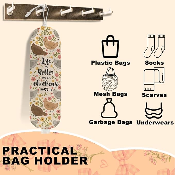 Chicken Plastic Bag Holder, Chicken Mom Gifts Wall Mount Grocery Bag Holder | Chicken Gifts for Women Bag Holder, Reusable Grocery Bag Storage Dispenser, Farmhouse Kitchen Home Decor - Image 3