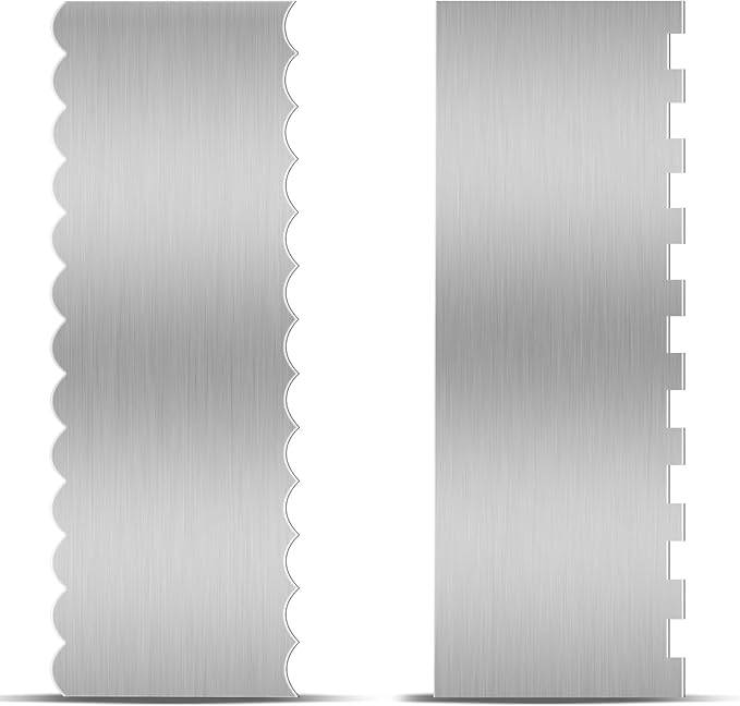 Stainless Steel Cake Scraper, 9 Inch Large Double Sided Patterned Stripe Edge Scraper Smoother, Cake Smoother Scraper for Mousse, Butter, Cream Cake Decoration (2 PCS)