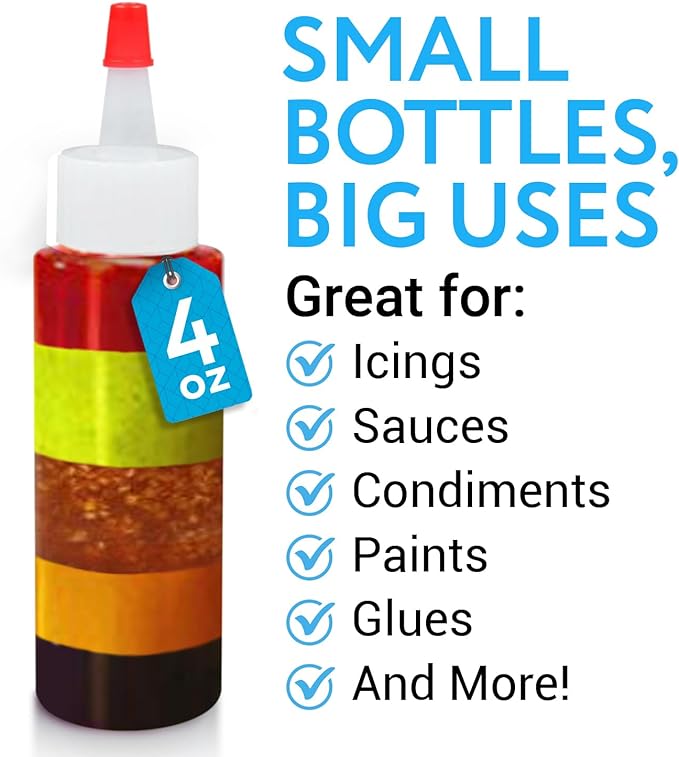 IMPRESA 4 oz Plastic Squeeze Bottles - Clear, Pack of 8 Mini Squeeze Bottles for Sauces & Condiment Dispensers - Cookie Decorating Supplies