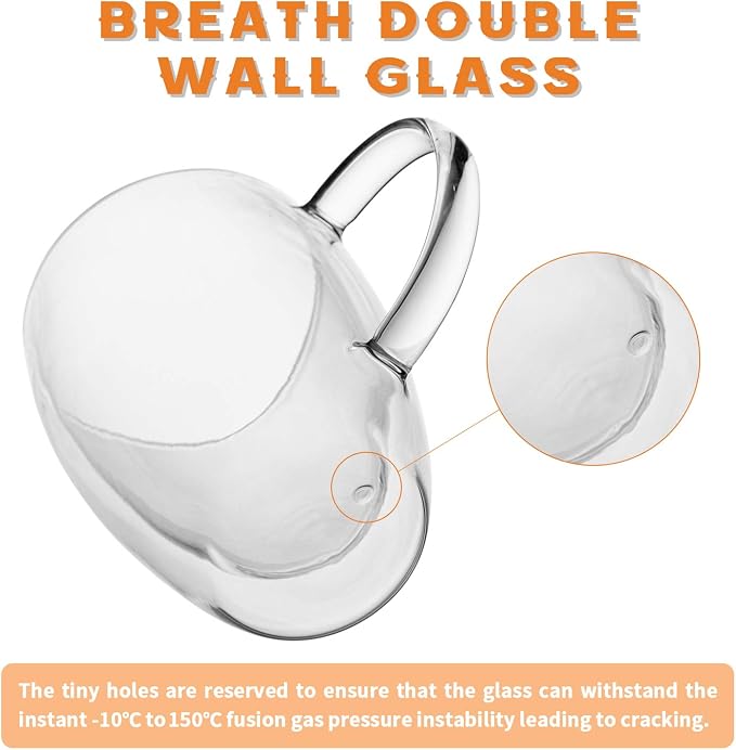 MEWAY 12oz/6 pack Coffee Mugs,Clear Glass Double Wall Cup with handle for Coffee, Tea, Latte, Cappuccino (12 oz，6) - Image 5