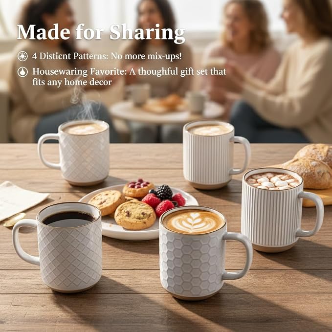 GBhome Large Coffee Mugs Set of 4, 16oz Handmade Stoneware Coffee Mugs Set with Large Handle for Cappuccino/Latte/Tea/Hot Cocoa, Dishwasher & Microwave Safe, Off White - Image 7