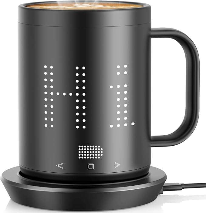 Smart Heated Coffee Mug with APP Control, 4 Temperature Settings, LED Display, Rechargeable Self Heating Mug, Keeps Drinks Warm Up to 12 Hours, Temperature Control Travel Mug for Coffee Tea by Unknown