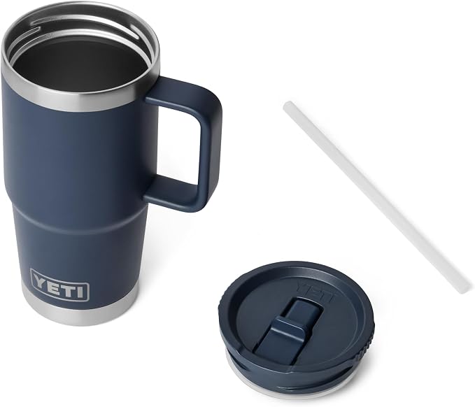 YETI Rambler 20 oz Travel Mug with Flip Straw Lid – Stainless Steel, Vacuum Insulated, Leakproof, Cup Holder Friendly, Navy - Image 3